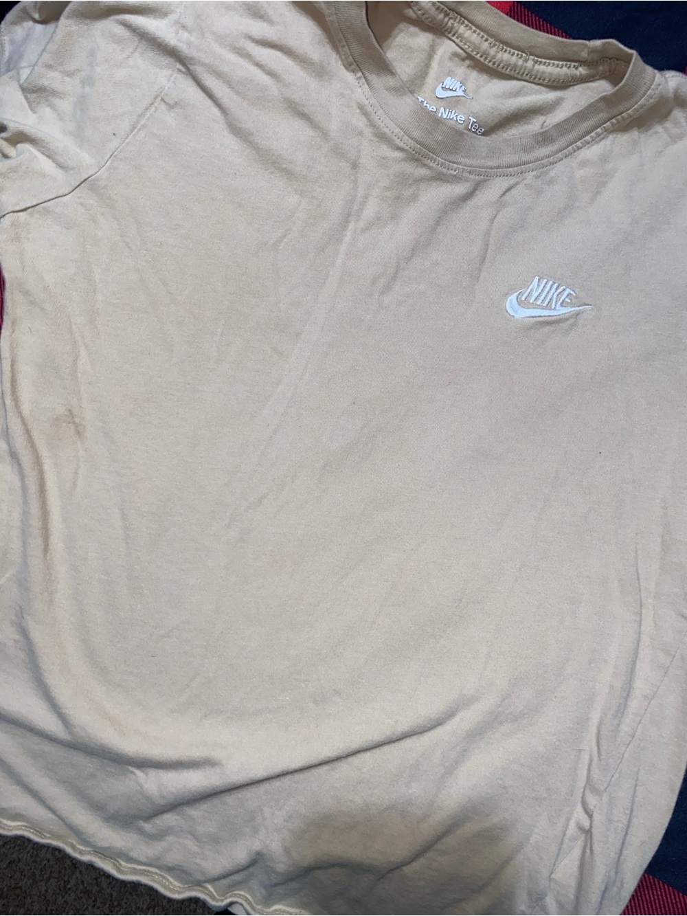 Nike Men's Beige Crewneck Tee with White Logo